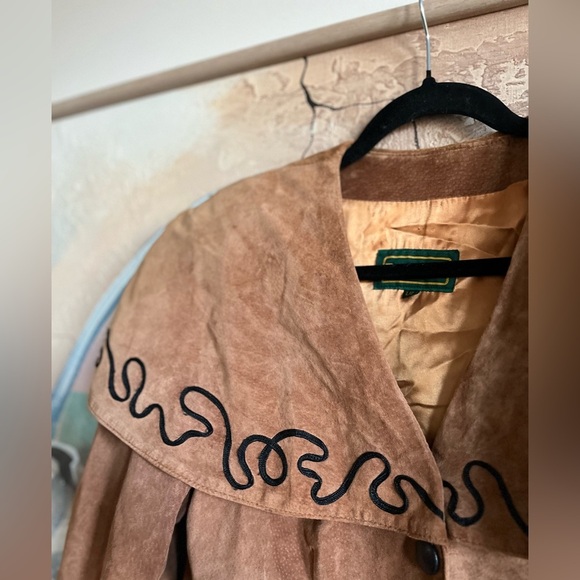 DANIER Suede Leather Western Cowboy Swirly-lines Brown Jacket - Picture 4 of 12